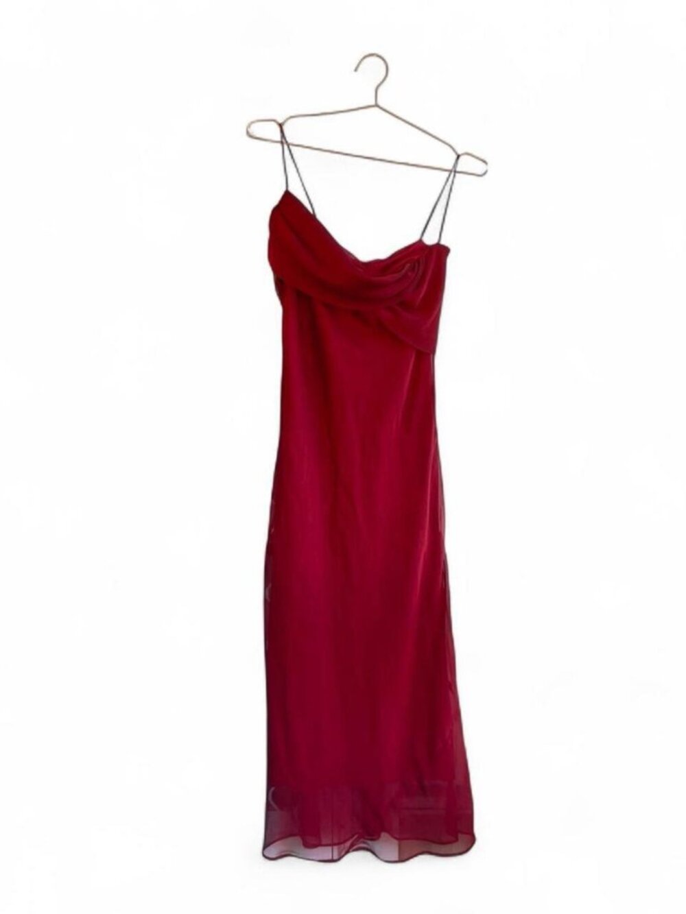 Vintage 90s Alyn Paige Red Chiffon Cowl Neck Maxi Slip Dress Size M - Romantic